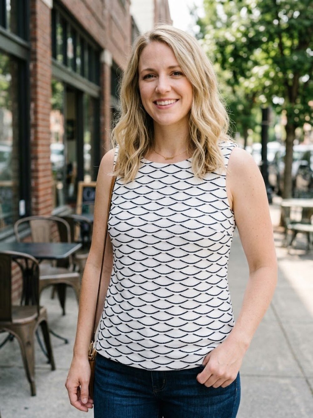 Calvin Klein Scallop-Pattern Sleeveless Top in White and Black